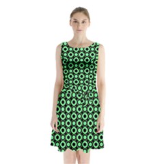 Mazipoodles Green Donuts Polka Dot Sleeveless Waist Tie Chiffon Dress by Mazipoodles