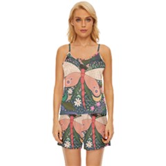 Bug Nature Flower Dragonfly Satin Pajama Short Set by Ravend