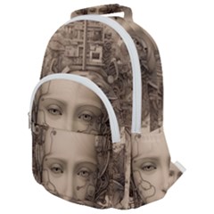 Cyborg Robot Future Drawing Poster Rounded Multi Pocket Backpack by Ravend