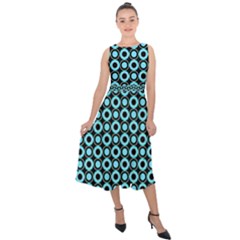 Mazipoodles Blue Donuts Polka Dot Midi Tie-back Chiffon Dress by Mazipoodles