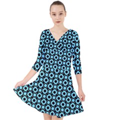 Mazipoodles Blue Donuts Polka Dot Quarter Sleeve Front Wrap Dress by Mazipoodles