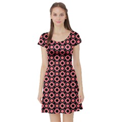 Mazipoodles Red Donuts Polka Dot  Short Sleeve Skater Dress by Mazipoodles