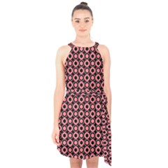 Mazipoodles Red Donuts Polka Dot  Halter Collar Waist Tie Chiffon Dress by Mazipoodles