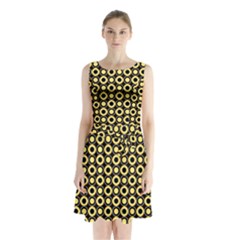  Mazipoodles Yellow Donuts Polka Dot Sleeveless Waist Tie Chiffon Dress by Mazipoodles