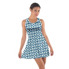 Mazipoodles Dusty Duck Egg Blue White Donuts Polka Dot Cotton Racerback Dress by Mazipoodles