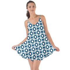 Mazipoodles Dusty Duck Egg Blue White Donuts Polka Dot Love The Sun Cover Up by Mazipoodles