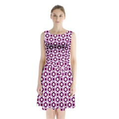 Mazipoodles Magenta White Donuts Polka Dot Sleeveless Waist Tie Chiffon Dress by Mazipoodles