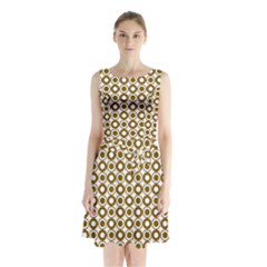 Mazipoodles Olive White Donuts Polka Dot Sleeveless Waist Tie Chiffon Dress by Mazipoodles