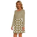 Mazipoodles Olive White Donuts Polka Dot Long Sleeve Wide Neck Velvet Dress View2