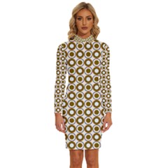 Mazipoodles Olive White Donuts Polka Dot Long Sleeve Shirt Collar Bodycon Dress by Mazipoodles