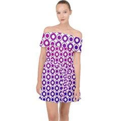 Mazipoodles Pink Purple White Gradient Donuts Polka Dot  Off Shoulder Chiffon Dress by Mazipoodles