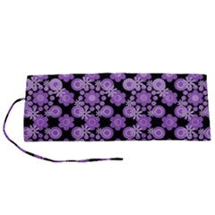 Bitesize Flowers Pearls And Donuts Lilac Black Roll Up Canvas Pencil Holder (s) by Mazipoodles