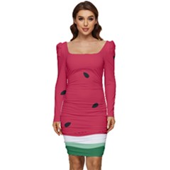 Minimalist Summer Watermelon Wallpaper Women Long Sleeve Ruched Stretch Jersey Dress by Ravend