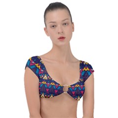 Pattern Colorful Aztec Cap Sleeve Ring Bikini Top by Ravend