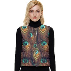 Peacock Feathers Women s Button Up Puffer Vest by Ravend