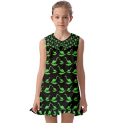 Our Dino Friends Kids  Pilgrim Collar Ruffle Hem Dress by ConteMonfrey