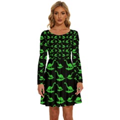 Our Dino Friends Long Sleeve Wide Neck Velvet Dress by ConteMonfrey