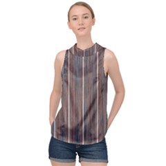 Dark Digital Wood Like High Neck Satin Top by ConteMonfrey