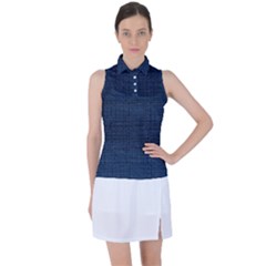 Digital Dark Blue Linen Women s Sleeveless Polo Tee by ConteMonfrey