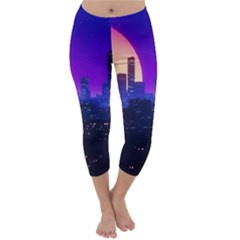 The Sun Night Music The City Background 80s, 80 s Synth Capri Winter Leggings  by uniart180623