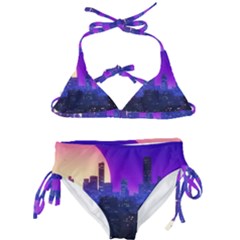 The Sun Night Music The City Background 80s, 80 s Synth Kids  Classic Bikini Set by uniart180623