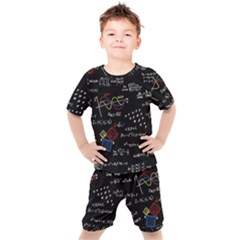 Black Background With Text Overlay Mathematics Formula Board Kids  Tee And Shorts Set by uniart180623