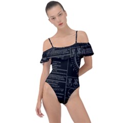 Black Background With Text Overlay Mathematics Trigonometry Frill Detail One Piece Swimsuit by uniart180623