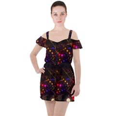 Abstract Light Star Design Laser Light Emitting Diode Ruffle Cut Out Chiffon Playsuit by uniart180623