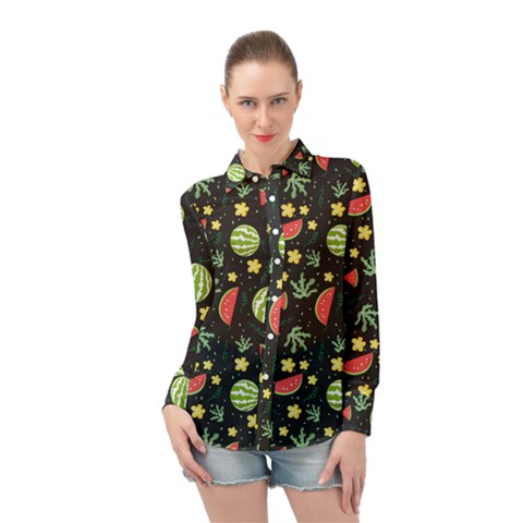 Watermelon Berries Patterns Pattern Long Sleeve Chiffon Shirt by uniart180623