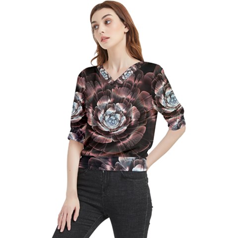 Flower Fractal Art Cool Petal Abstract Quarter Sleeve Blouse by uniart180623