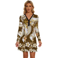 Flowers Pattern Floral Patterns Decorative Art Long Sleeve Deep V Mini Dress  by uniart180623