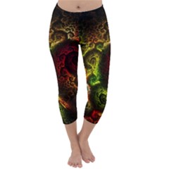 Green And Red Lights Wallpaper Fractal Digital Art Artwork Capri Winter Leggings  by uniart180623