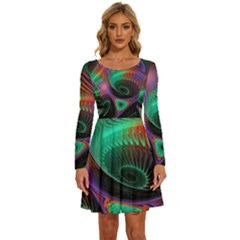 Circle Art 3d Artwork Graphics Vortex Colorful Digital Art Long Sleeve Wide Neck Velvet Dress by uniart180623