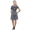 Fractal Star Mandala Black And White Cap Sleeve Velour Dress  View2