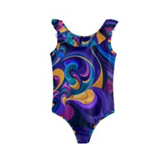 Colorful Waves Abstract Waves Curves Art Abstract Material Material Design Kids  Frill Swimsuit by uniart180623