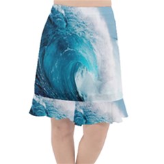 Tsunami Big Blue Wave Ocean Waves Water Fishtail Chiffon Skirt by uniart180623