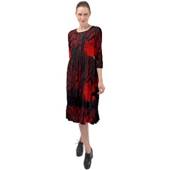 Dark Forest Jungle Plant Black Red Tree Ruffle End Midi Chiffon Dress by uniart180623