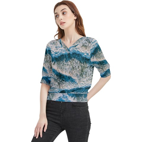 Waves Wave Nature Beach Quarter Sleeve Blouse by uniart180623