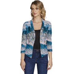 Waves Wave Nature Beach Women s Casual 3/4 Sleeve Spring Jacket by uniart180623