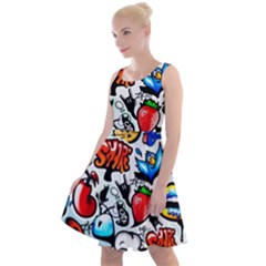 Graffiti Art Cartoon Comic Knee Length Skater Dress by uniart180623