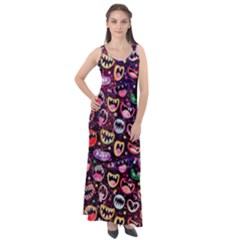 Funny Monster Mouths Sleeveless Velour Maxi Dress by uniart180623