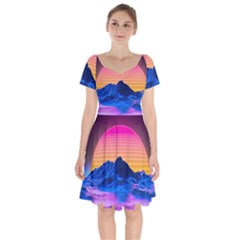 Sun Ultra Artistic 3d Illustration Sunset Short Sleeve Bardot Dress by uniart180623