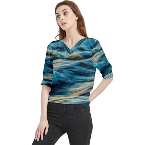 Waves Abstract Quarter Sleeve Blouse by uniart180623