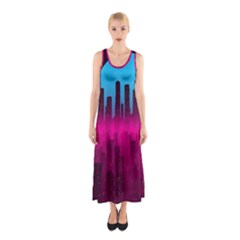 Futuristic Cityscape Sleeveless Maxi Dress by uniart180623