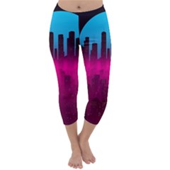 Futuristic Cityscape Capri Winter Leggings  by uniart180623