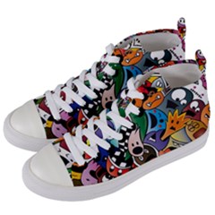 Cartoon Explosion Cartoon Characters Funny Women s Mid-top Canvas Sneakers by uniart180623