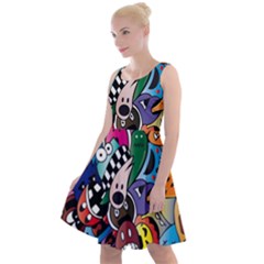 Cartoon Explosion Cartoon Characters Funny Knee Length Skater Dress by uniart180623