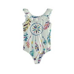 Dreamcatcher Abstract Pattern Kids  Frill Swimsuit by uniart180623