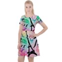 From Paris Abstract Art Pattern Cap Sleeve Velour Dress  View1