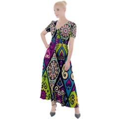 Ethnic Pattern Abstract Button Up Short Sleeve Maxi Dress by uniart180623